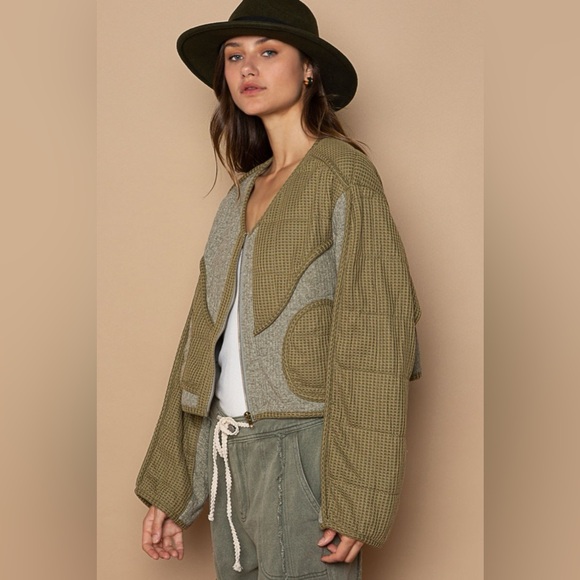 POL Quilted Knit Viding Detail Knit Patch Jacket - Picture 3 of 5